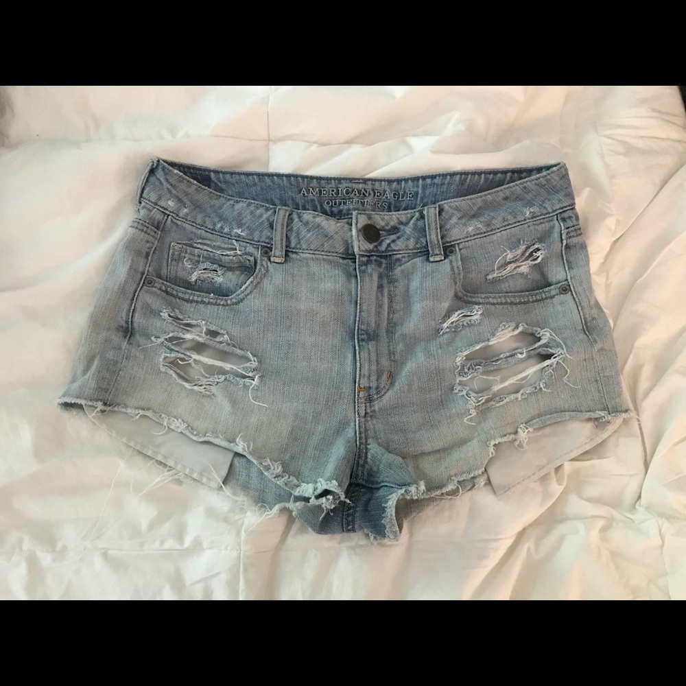Distressed High Rise Denim Shorts
